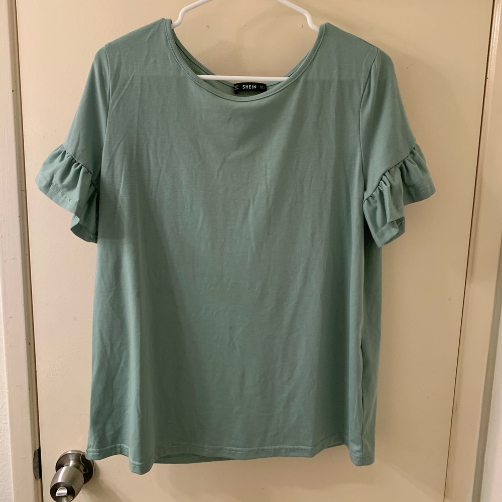 Ruffled sweater sea foam short sleeve